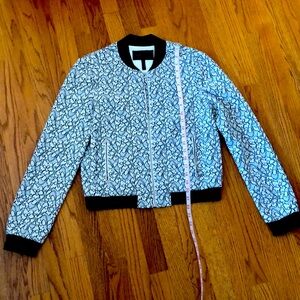 BCBG Max Azria Black And White Floral Bomber Jacket Zippered Pockets Size S
